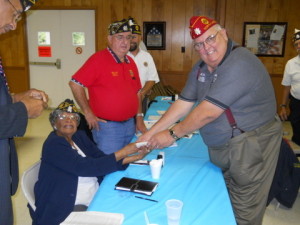 Jerry Hedrick, on right, visited Post 6 for a Division III meeting in 2011